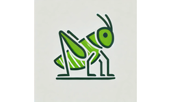 Die Illustration zeigt eine stilisierte, grüne Heuschrecke auf hellem Hintergrund.
